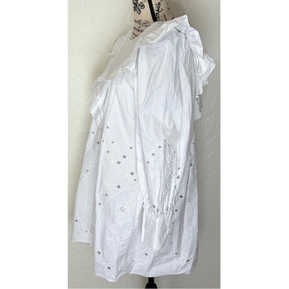 Zara Women Ruffle Openwork Embroidered White  Dress Bloggers Favorite, Medium - Picture 5 of 16